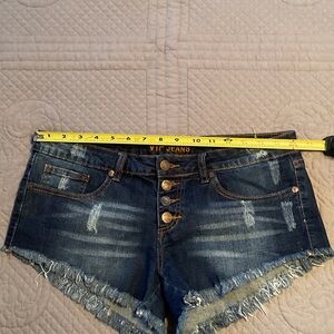 VIP Women's Frayed Hem Jean Shorts - Dark Blue